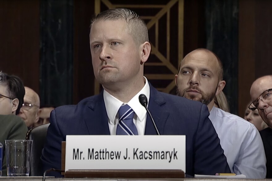 In this image from video from the Senate Judiciary Committee, Matthew Kacsmaryk listens during his confirmation hearing before the Senate Judiciary Committee on Capitol Hill in Washington, on Dec. 13, 2017.  Kacsmaryk, a Texas judge who sparked a legal firestorm with an unprecedented ruling halting approval of the nation's most common method of abortion, Friday, April 7, 2023, is a former attorney for a religious liberty legal group with a long history pushing conservative causes. 