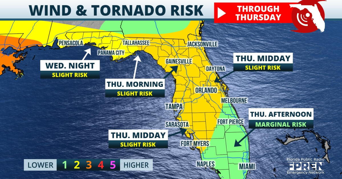 Stiff winds, rain and a tornado risk for Tampa Bay on Thursday as a ...