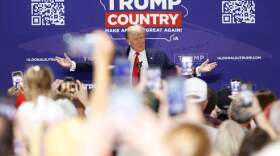 Former US President and 2024 Presidential hopeful Donald Trump arrives to speak at a Team Trump Iowa Commit to Caucus event at Jackson County Fairgrounds in Maquoketa, Iowa, on September 20, 2023. (Photo by KAMIL KRZACZYNSKI / AFP) (Photo by KAMIL KRZACZYNSKI/AFP via Getty Images)