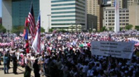 The crowd at Dallas City Hall plaza for Sunday's mega march on immigration.