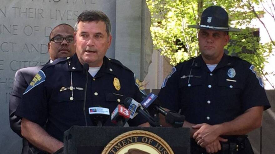 Indiana State Police Lt. Col. Larry Turner, left, says the money will fund more personnel, more resources for dismantling meth labs and new equipment, including a sophisticated field test.