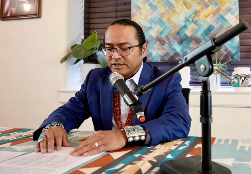 Navajo Nation President Buu Nygren addresses the recall campaign against him during a press conference on Tuesday, Oct. 15, 2024.
