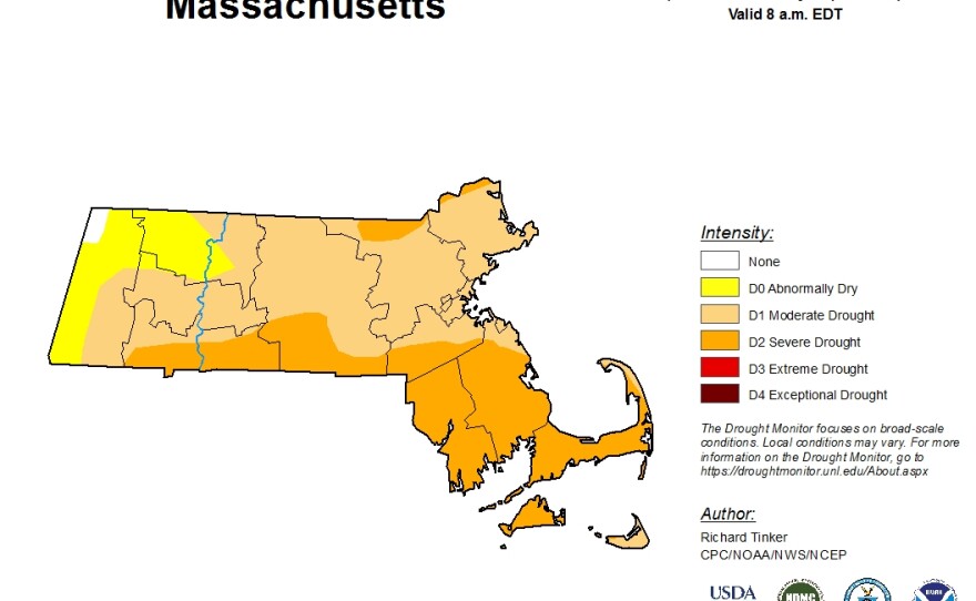 The drought map for Massachusetts as of September 1, 2020.