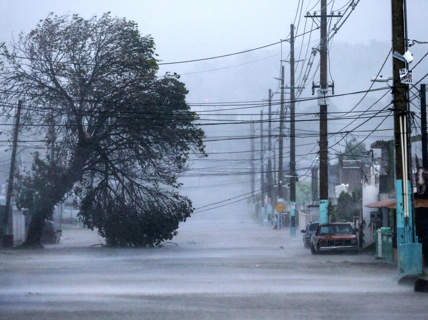 A street in Fajardo, Puerto Rico, lies flooded during the passing of Hurricane Irma on Wednesday.