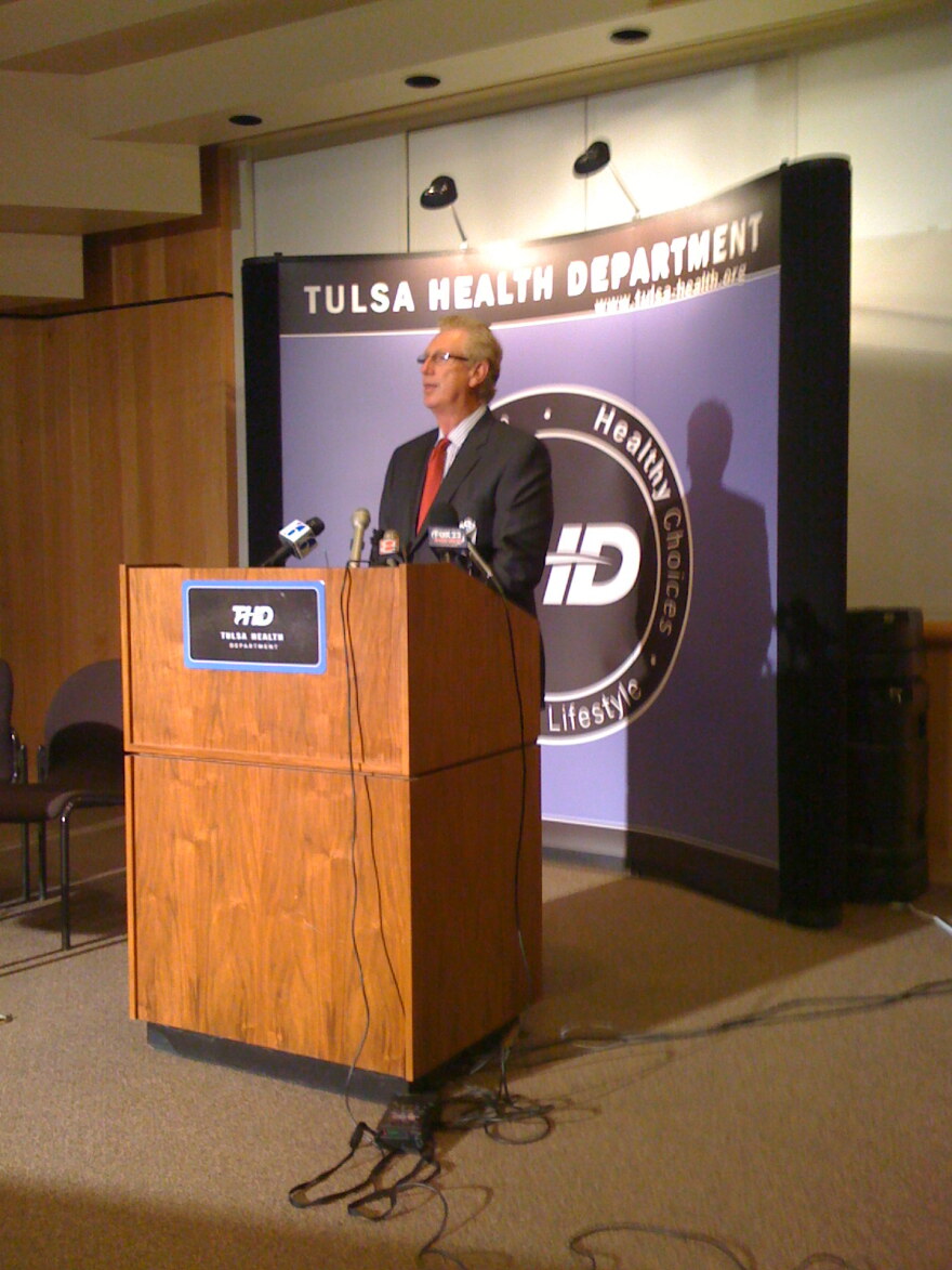Tulsa Health Department Director Gary Cox briefs the media