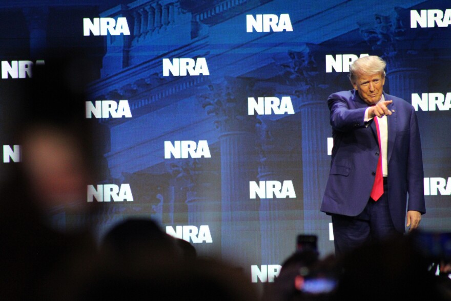 Former President Donald J. Trump spoke at National Rifle Association national convention Friday, April 14, 2023 in downtown Indianapolis. Around 70,000 people expected to attend the event at the Indiana Convention Center.