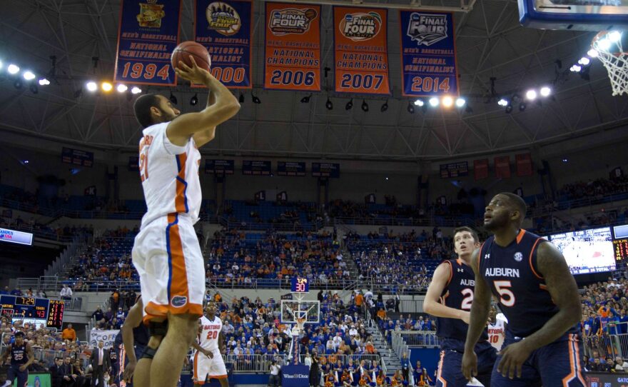 Florida big man Jon Horford shoots a baseline jumper.