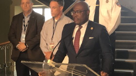 Little Rock Mayor Frank Scott Jr. speaks in a news briefing at City Hall on Friday, April 14, 2023.