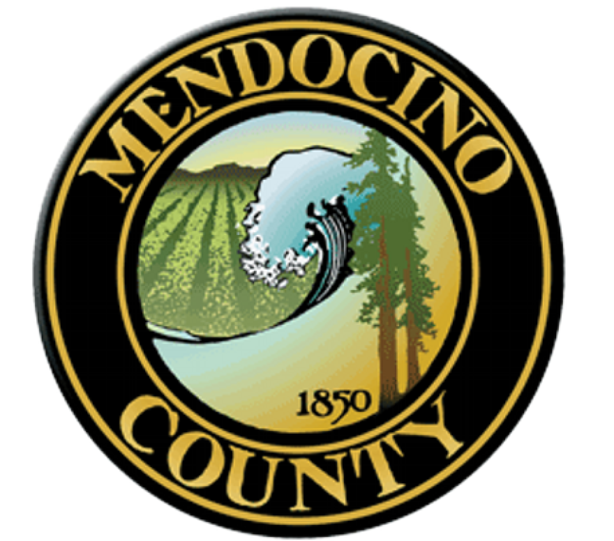 The Mendocino County seal features redwood trees and ocean waves.