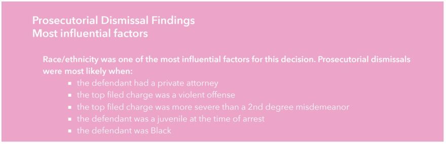 Prosecutorial dismissal findings from the report.