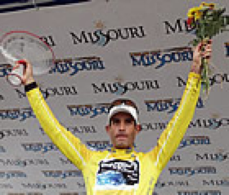 George Hincapie, on the winner's stage Sunday after the end of the Tour of Missouri (UPI photo/Bill Greenblatt)
