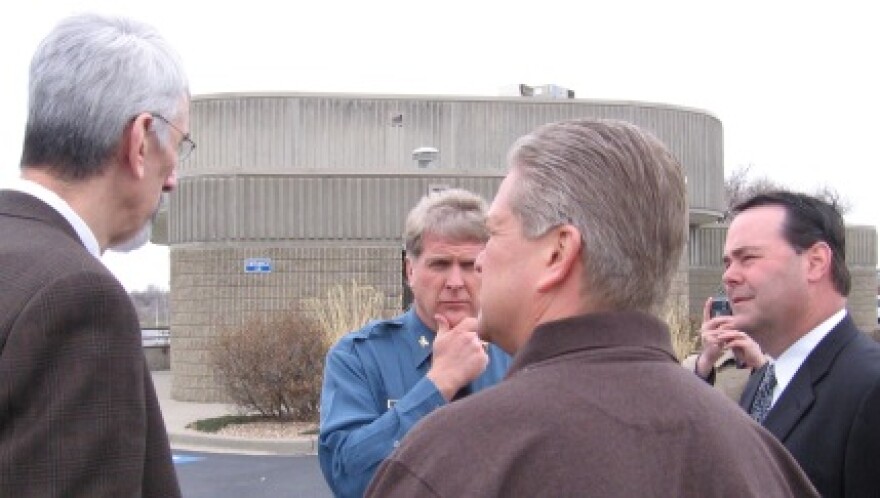 KC, Jackson County leaders: L to R. Mark Funkhouser, Jim Corwin(in uniform), Mike Smith(back to camera), Dan Tarwater dispute tax use.