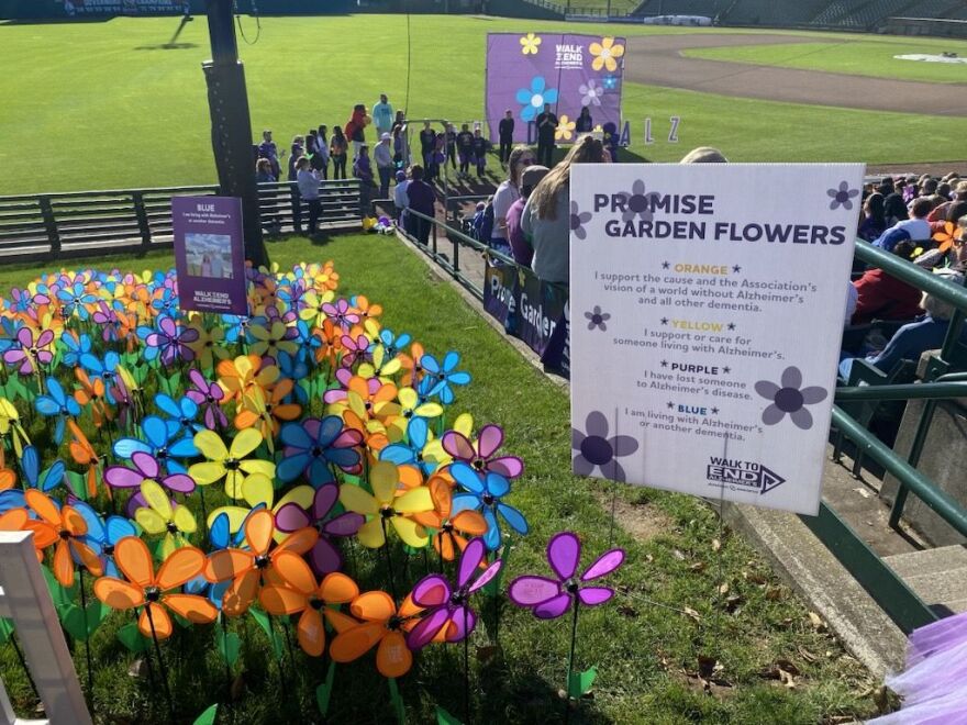 Using colored flowers, the Promise Garden at Innovative Field represented the various reasons people gather to participate in Walk to End Alzheimer’s.