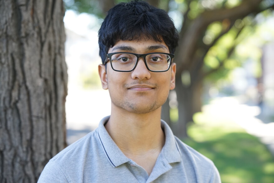 Rahul Nair stands in front of the Utah State Board of Education in Salt Lake City, Sept. 4, 2026. The high school senior wants to start a student-led taskforce tackling AI policy in the classroom.