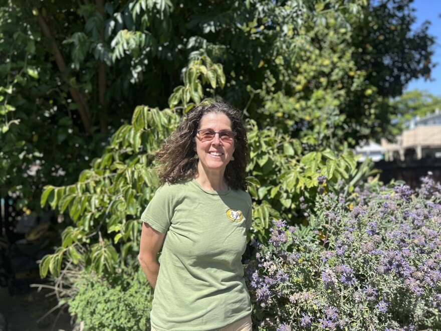 Paula Breen in her backyard in San Leandro.