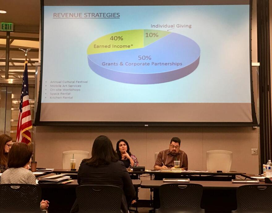 Consultant Evonne Gallardo presents highlights of a feasibility study for a Latino cultural center to Phoenix Arts Subcommittee.