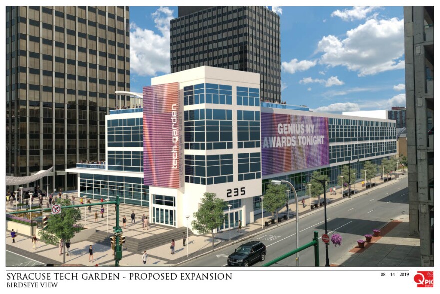 Plans for the Tech Garden expansion project show it would increase space in the building and a drone access roof.