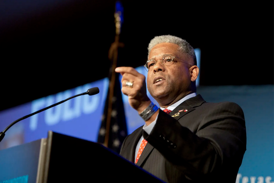  Texas GOP Chair Allen West says the party's new "We are the storm" slogan is from a favorite quote of his, not a subtle reference to an online conspiracy theory. 