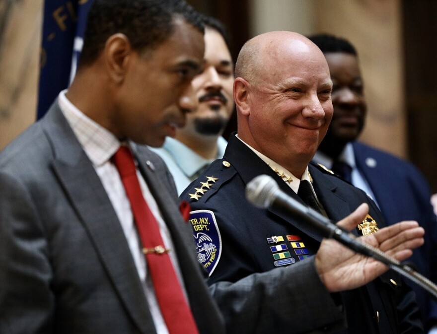 Mayor Malik Evans introduces Rochester Police Department Chief Dave Smith. The 30-year veteran of the department had been serving as its interim chief before Evans tapped him to be its permanent chief.