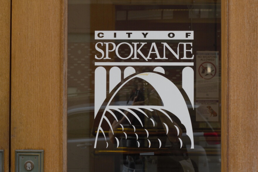 A door at Spokane City Hall on Spokane Falls Boulevard.