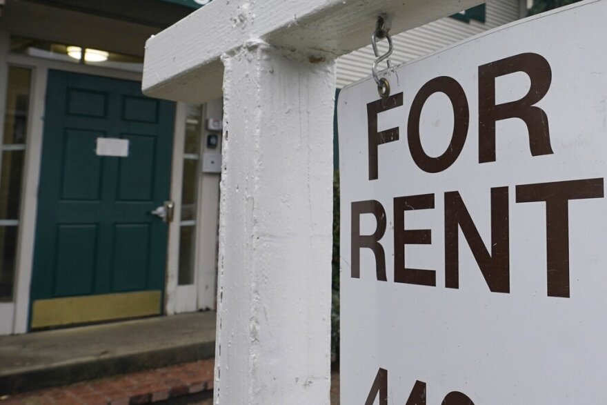 FILE - In this Jan. 27, 2021, file photo, a "For Rent" sign is posted in Sacramento, Calif.