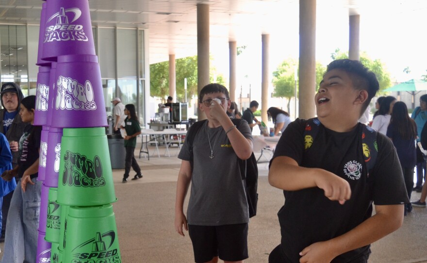 Kiddos from Yuma, Wellton and Parker had fun playing with jumbo stacking cups.