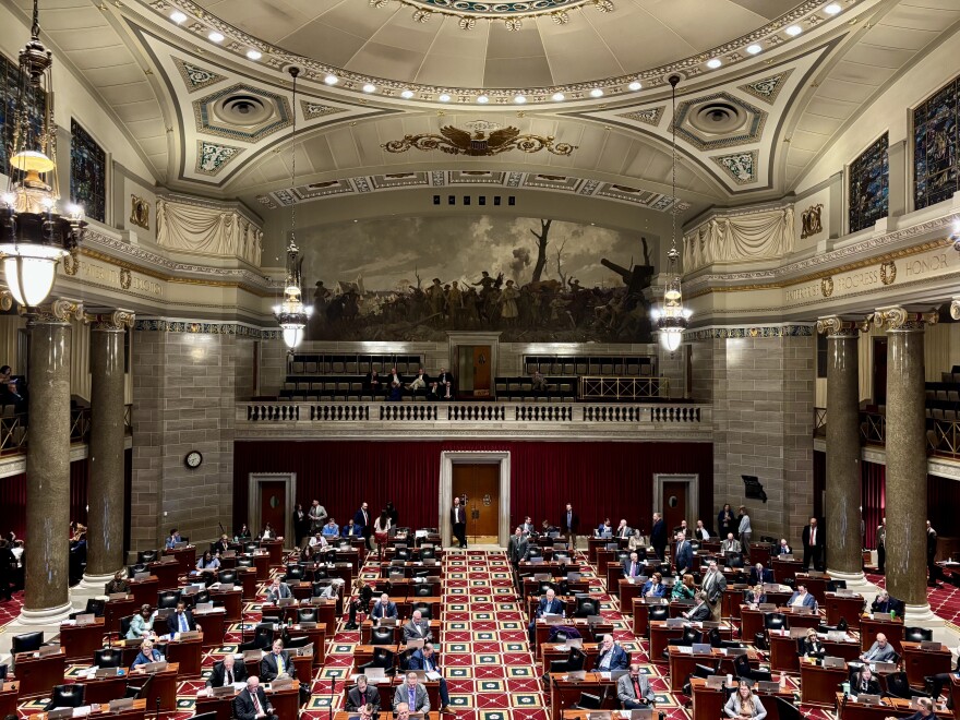 Members of the Missouri House gather to discuss antisemitism on Monday.