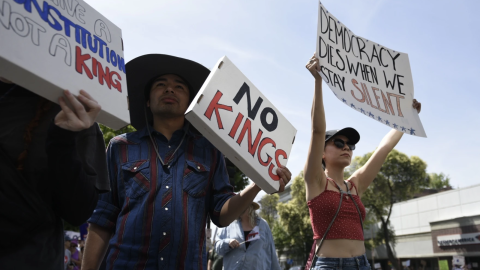 Protestors at the No Kings demonstration in Chico, Calif. on June 14, 2025.