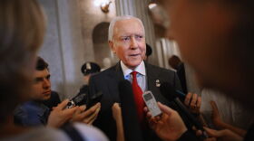 Sen. Orrin Hatch, R-Utah, talks with reporters after leaving the Senate floor at the U.S. Capitol, May 18, 2015 in Washington. (Chip Somodevilla/Getty Images)