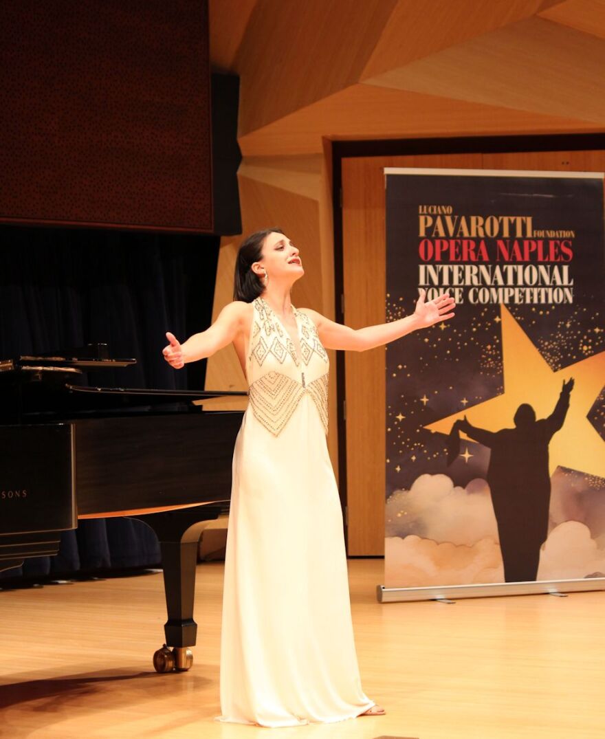 Competitor Victoria Ratto performs in semi-finals of Luciano Pavarotti Foundation Opera Naples International Voice Competition at U Tobe Recital Hall on campus of Florida Gulf Coast University.