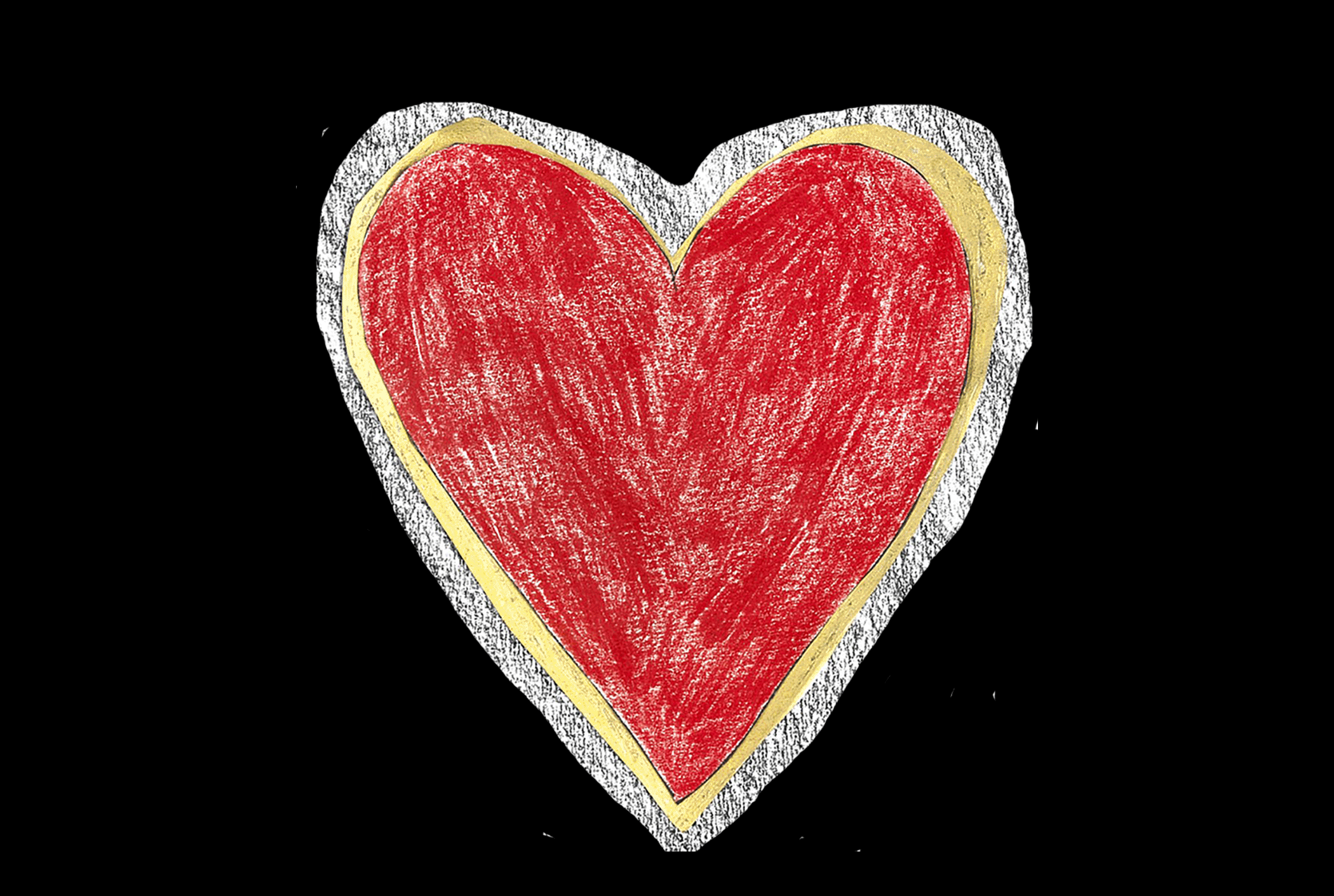 An animation showing two hand-drawn hearts, with a black heart moving over a red heart on a black background in the same motion that the moon moves over the sun during an eclipse.
