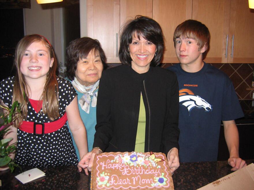 Sarah McCormick, left, Kazuko Nishimoto, Shirley Olinger and Sean McCormick celebrate Nishimoto's birthday in 2004.
