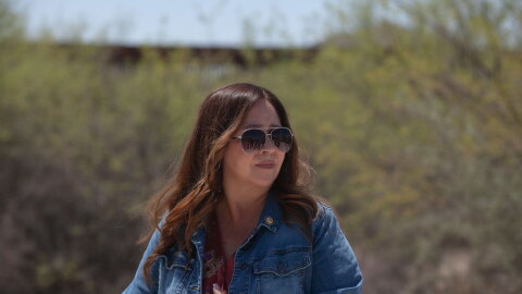 U.S. Rep. Adelita Grijalva surveys Quitobaquito Springs on Aug. 24, 2026. The federal government is planning to build a secondary wall through the site, which is sacred to the Tohono O'odham and Hia C-eḍ Oʼodham tribes.