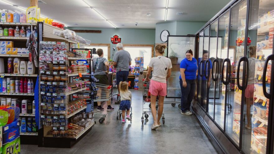 Gina Talbot and her daughter Whitlee Talbot shop at Axtell Community Grocery in Axtell, Kansas on Sept. 11, 2025.
