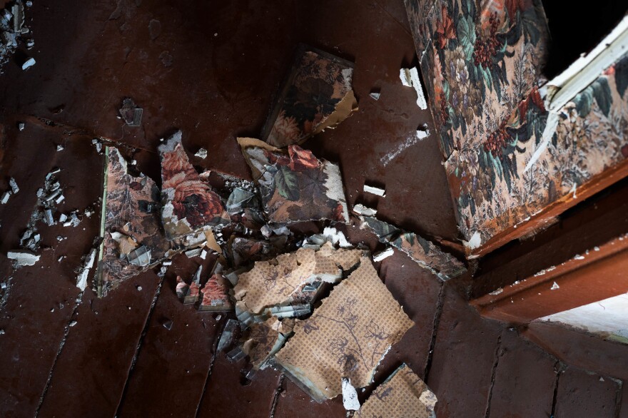 Signs of destruction can be seen throughout the building that Zahorodnikh lives in from just after Izium was liberated from Russian forces in September.