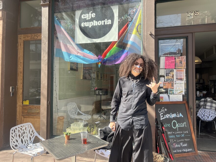 Jovian Schaeffer shows off his goth inspired look for the fashion show at Cafe Euphoria on March 29th.