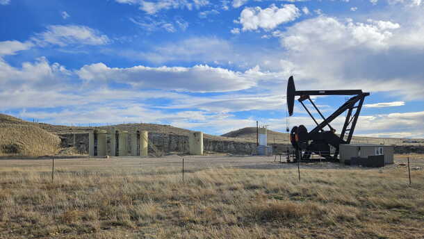 A pumpjack lifts oil from the ground in Wyoming.