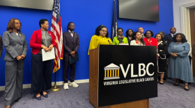Newport News Democratic Delegate Cia Price speaks at Virginia Legislative Black Caucus press conferences days before the end of the 2026 legislative session.