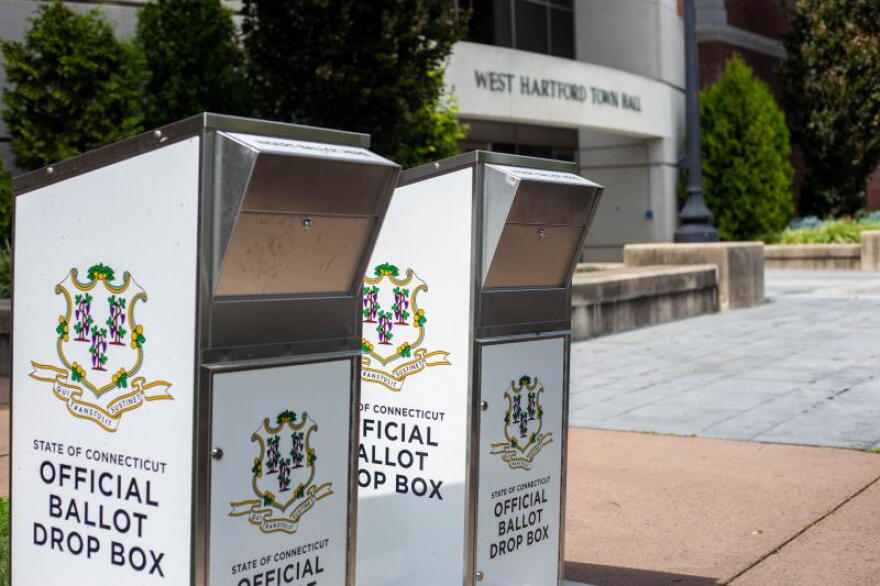 Official ballot boxes outside West Hartford Town Hall have sped up the process of accepting absentee ballots, according to Essie Labrot, West Hartford's town clerk. Voters can drop ballots in the boxes up until 8 p.m. on election day.