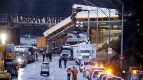 An Amtrak train spilled off an I-5 overpass near DuPont on Dec. 18, 2017