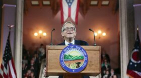 Mike DeWine delivers his inaugural address after his ceremonial swearing-in Monday, Jan. 14, 2019, at the Ohio Statehouse in Columbus.