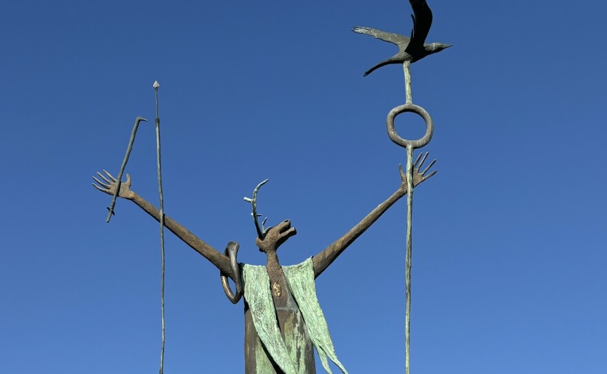 The Maker of Peace (artwork) by Bill Worrell on the trail into the Seminole Canyon