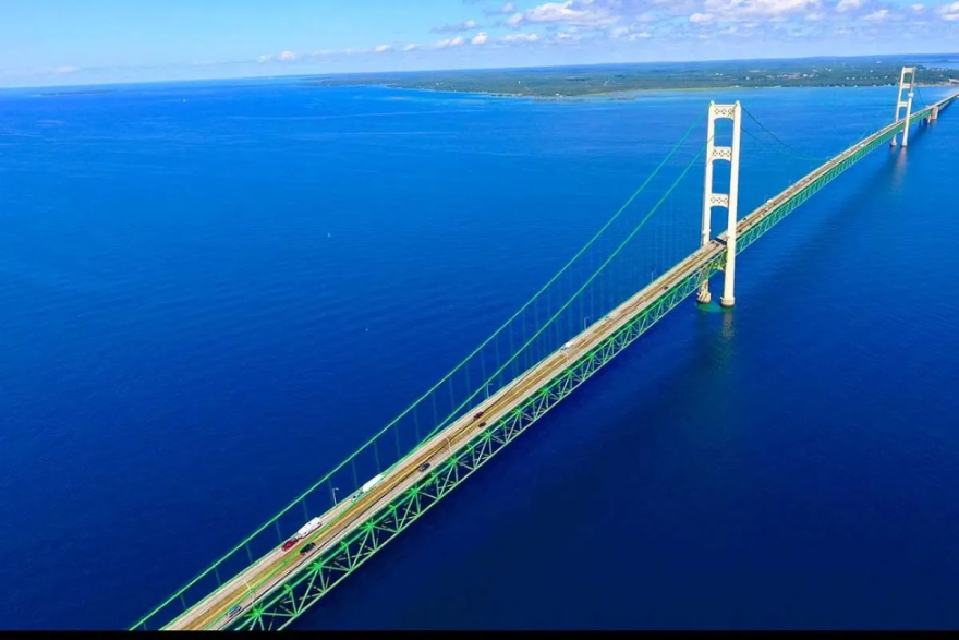 The Line 5 pipeline crosses the Straits of Mackinac as it transports petroleum products from Wisconsin to Ontario. Lawyers for the state of Michigan and Enbridge Energy are locked in a legal battle over its fate. (Bridge file photo)