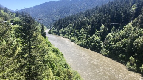 The Klamath River, looking upstream from Weitchpec toward Orleans.