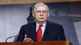 Senate Majority Leader Mitch McConnell of Ky., speaks with reporters after the Senate approved a nearly $500 billion coronavirus aid bill on Capitol Hill in Washington on April 21, 2020.