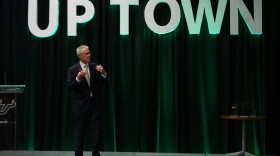 USF System President Steven Currall speaks at the Tampa Innovation Gathering on the Tampa campus Thursday night.