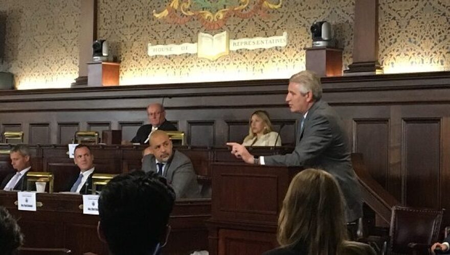 Republican Todd Stephens speaks at a hearing of the House Judiciary Committee. (Katie Meyer/WITF)