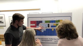 Marko Stepovich, Architect/Engineer for the Fairbanks North Star Borough, explains how animals will use the new kennel space at the proposed animal shelter. The borough's Animal Control and Public Works staff answered questions at the Open House event for the animal shelter plans on Wednesday, March 13 at Pioneer Park Civic Center.