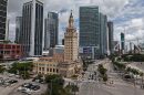 The Freedom Tower is seen in downtown Miami on Friday, Aug. 8, 2025.