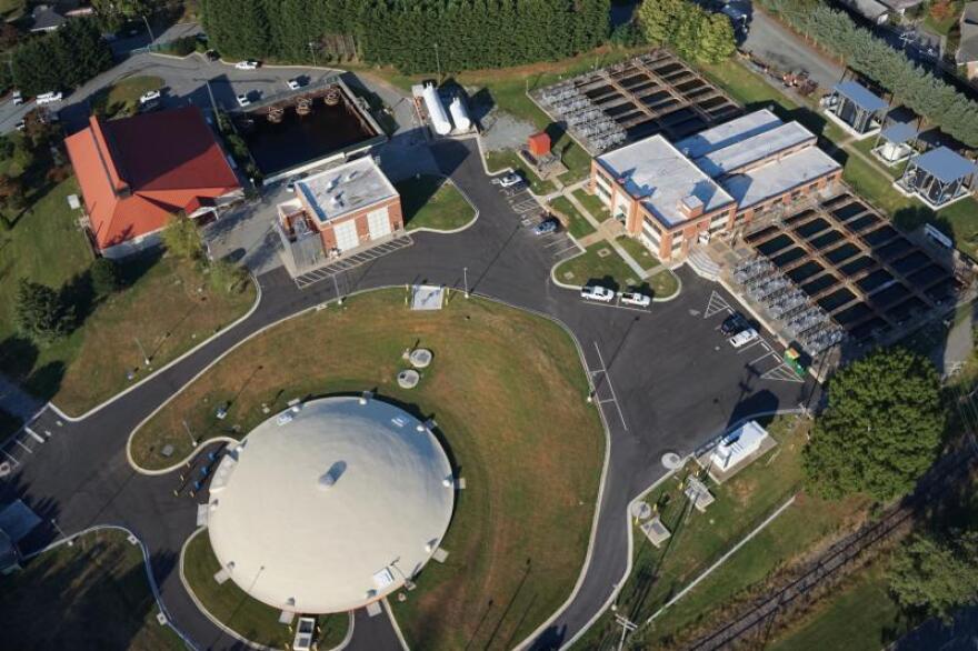 An aerial photo of one of Greensboro's water plants. This is the Mitchell facility located close to downtown